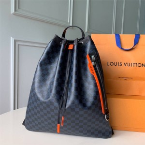 Louis Vuitton 香港lv官网男士背包Damier Cobalt 涂层帆布抽绳双肩包N40170