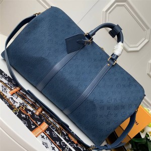 Louis Vuitton 正品lv钱包多少钱男包牛仔布KEEPALL BANDOULIÈRE 50 旅行袋M44645