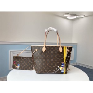 Louis Vuitton lv官网价格女包新款丝印特洛伊NEVERFULL手袋购物袋子母包