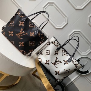 Louis Vuitton lv包价格豹纹丝印NEVERFULL 中号购物袋M44716/M44676