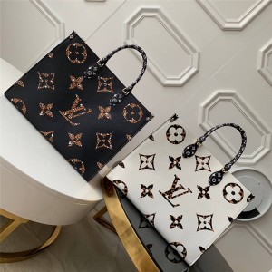 Louis Vuitton lv包包价格新款丝印ONTHEGO 手袋托特包M44675/M44674