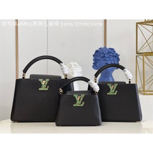 LV CAPUCINES MINI/BB/MM手袋黑色拼孔雀绿