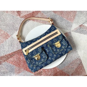 Louis Vuitton lv官网经典款包包中古复刻牛仔布肩背手提包M95050